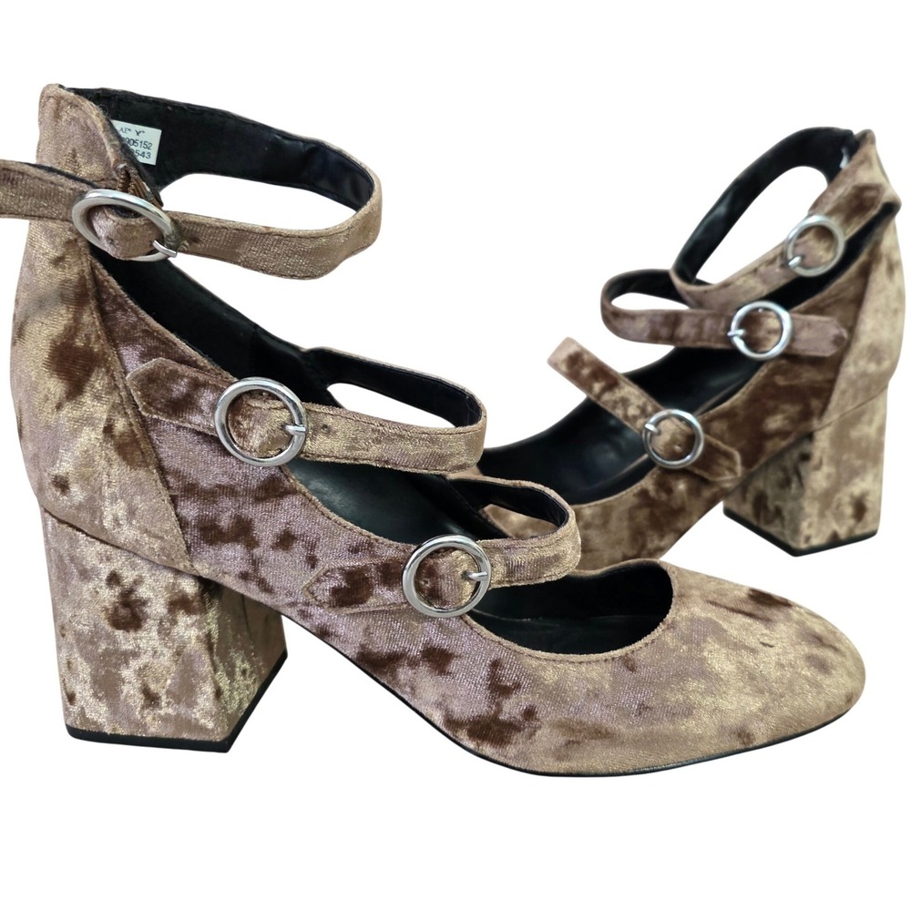 American Eagle‎ Velvet 3 Strap Mary Jane Heels Sz 9 Chunky Y2K Whimsigoth